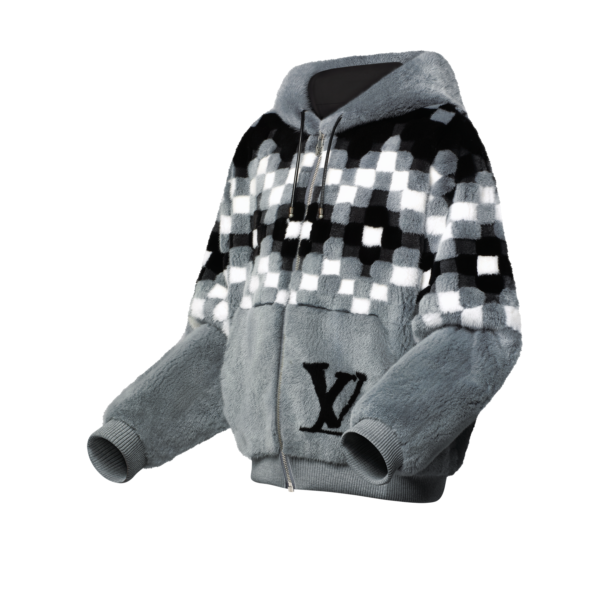 [LUV IS TRUE]★VL CHECKERBOARD FUR JACKET Lorelei | Luxury Scandinavian Silver Fox Fur Jacket With